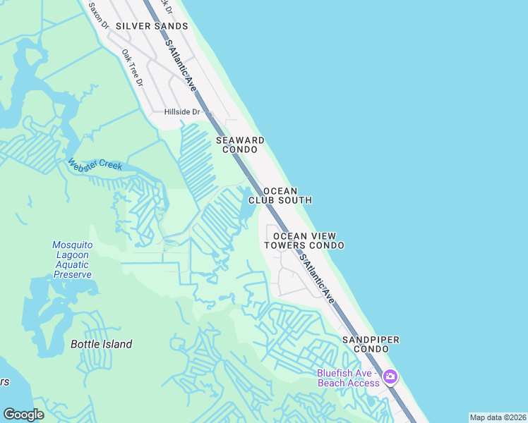 map of restaurants, bars, coffee shops, grocery stores, and more near 4860 South Atlantic Avenue in New Smyrna Beach