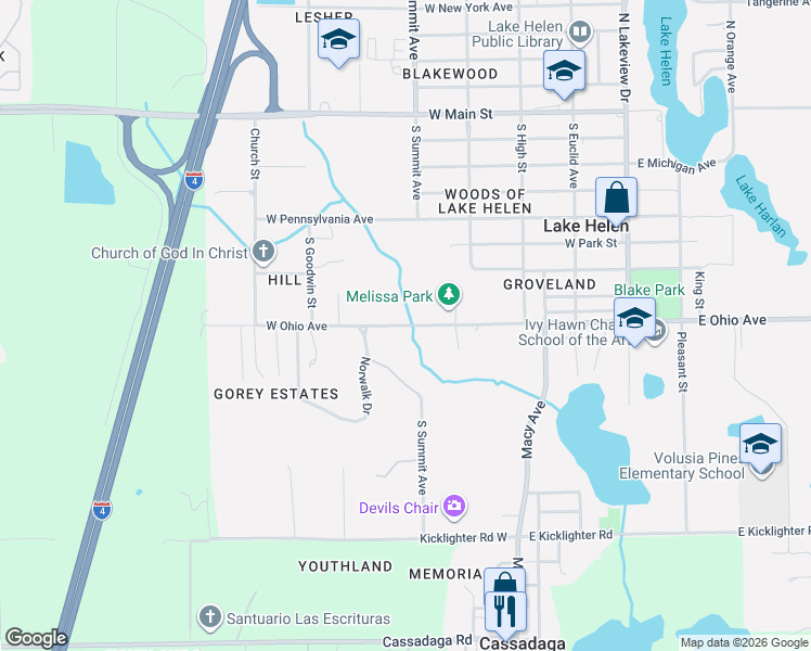 map of restaurants, bars, coffee shops, grocery stores, and more near 490 West Ohio Avenue in Lake Helen
