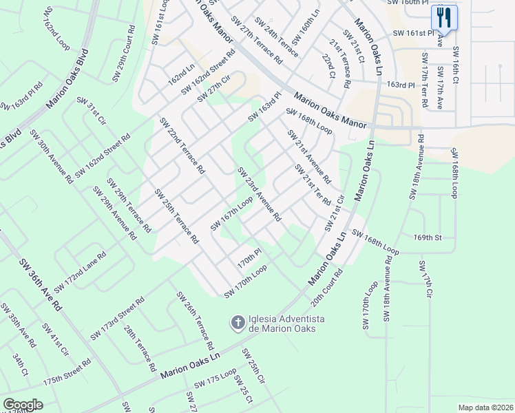 map of restaurants, bars, coffee shops, grocery stores, and more near 2463 Southwest 168th Loop in Ocala