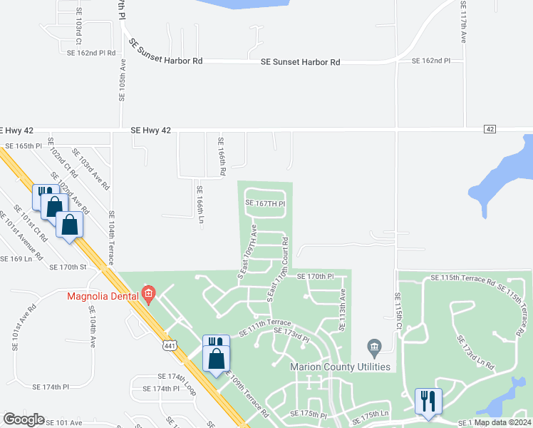 map of restaurants, bars, coffee shops, grocery stores, and more near 10927 Southeast 168TH Loop in Summerfield