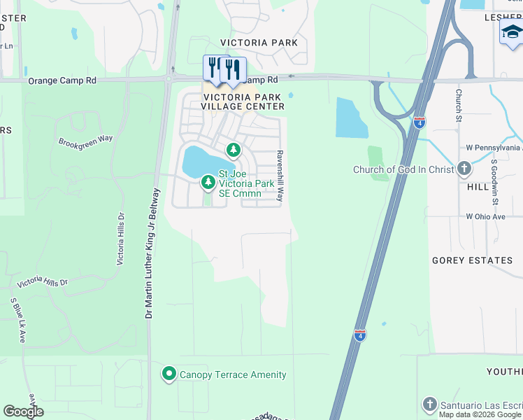 map of restaurants, bars, coffee shops, grocery stores, and more near 615 Ravenshill Way in DeLand