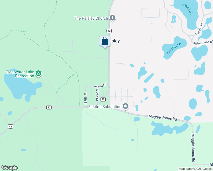 map of restaurants, bars, coffee shops, grocery stores, and more near 43222 West 1st Street in Paisley