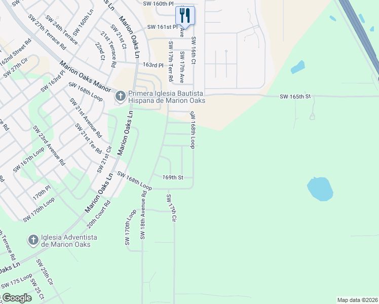 map of restaurants, bars, coffee shops, grocery stores, and more near 1681 Southwest 168th Loop in Ocala