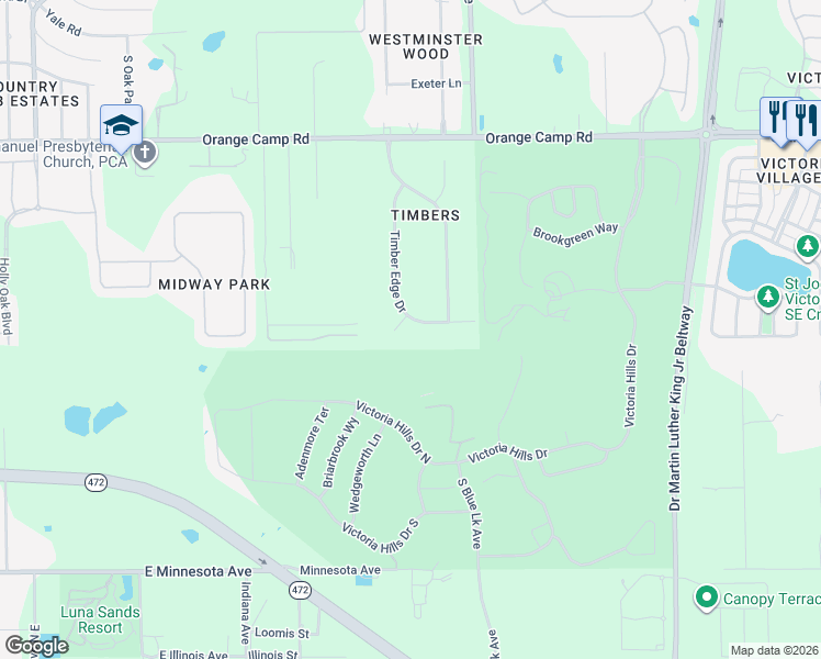 map of restaurants, bars, coffee shops, grocery stores, and more near 1760 Timber Oaks Court in DeLand