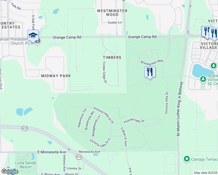 map of restaurants, bars, coffee shops, grocery stores, and more near 1760 Timber Oaks Court in DeLand