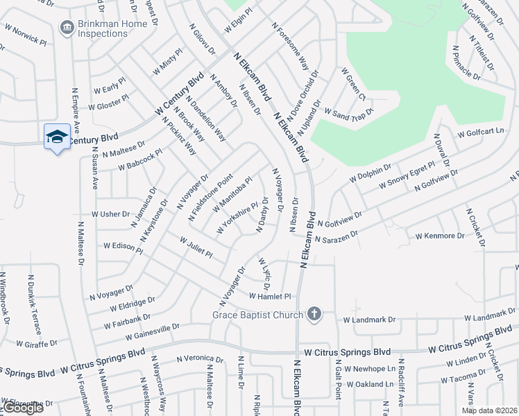 map of restaurants, bars, coffee shops, grocery stores, and more near 2830 West Yorkshire Place in Citrus Springs