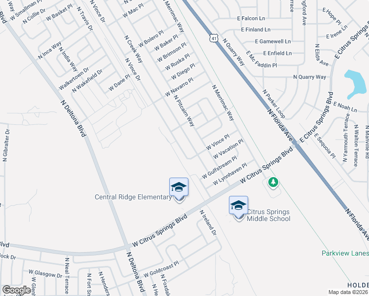 map of restaurants, bars, coffee shops, grocery stores, and more near 7866 North Vince Drive in Citrus Springs