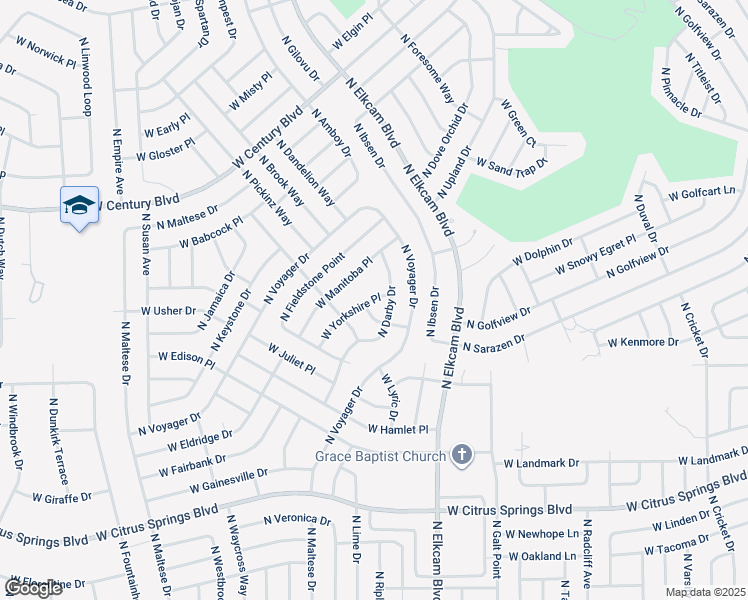 map of restaurants, bars, coffee shops, grocery stores, and more near 2830 West Yorkshire Place in Citrus Springs