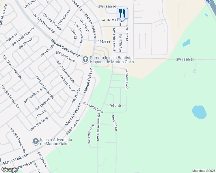 map of restaurants, bars, coffee shops, grocery stores, and more near 16702 Southwest 18th Avenue Road in Ocala