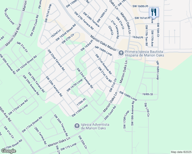map of restaurants, bars, coffee shops, grocery stores, and more near 2270 Southwest 18th Avenue Road in Ocala