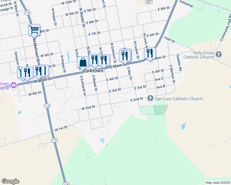 map of restaurants, bars, coffee shops, grocery stores, and more near 220 East 3rd Street in Yorktown
