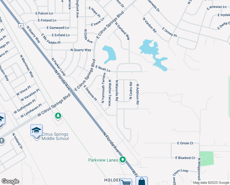 map of restaurants, bars, coffee shops, grocery stores, and more near 7866 North Manville Road in Citrus Springs