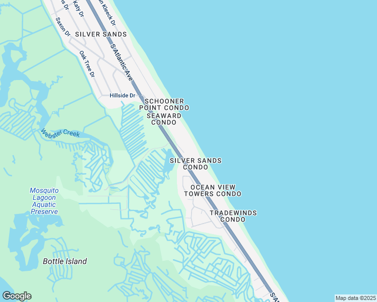 map of restaurants, bars, coffee shops, grocery stores, and more near 4849 South Atlantic Avenue in New Smyrna Beach