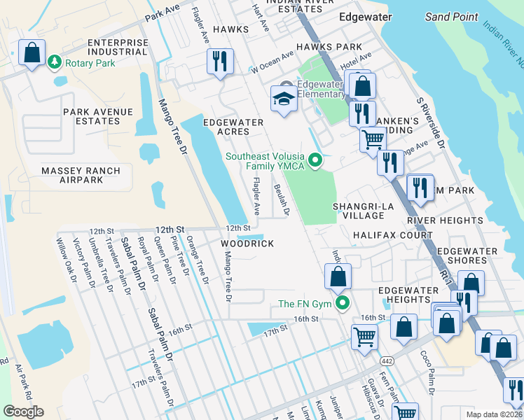 map of restaurants, bars, coffee shops, grocery stores, and more near 1031 Flagler Avenue in Edgewater