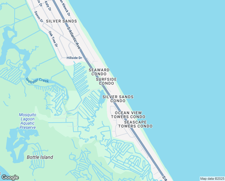 map of restaurants, bars, coffee shops, grocery stores, and more near 4849 South Atlantic Avenue in New Smyrna Beach