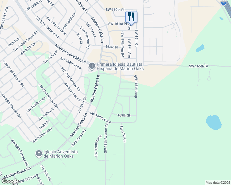 map of restaurants, bars, coffee shops, grocery stores, and more near 16702 Southwest 18th Avenue Road in Ocala