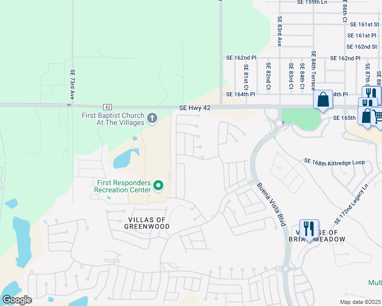 map of restaurants, bars, coffee shops, grocery stores, and more near 16750 Southeast 78th Lillywood Court in The Villages
