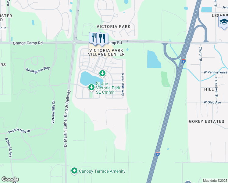 map of restaurants, bars, coffee shops, grocery stores, and more near 802 Wynbrook Lane in DeLand