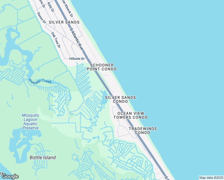 map of restaurants, bars, coffee shops, grocery stores, and more near 4849 South Atlantic Avenue in New Smyrna Beach