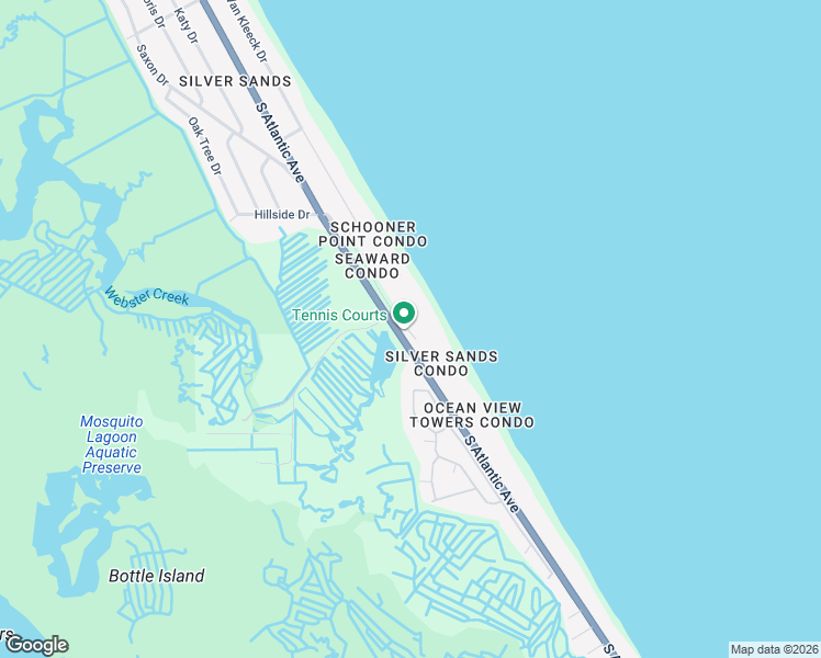 map of restaurants, bars, coffee shops, grocery stores, and more near 4849 South Atlantic Avenue in New Smyrna Beach
