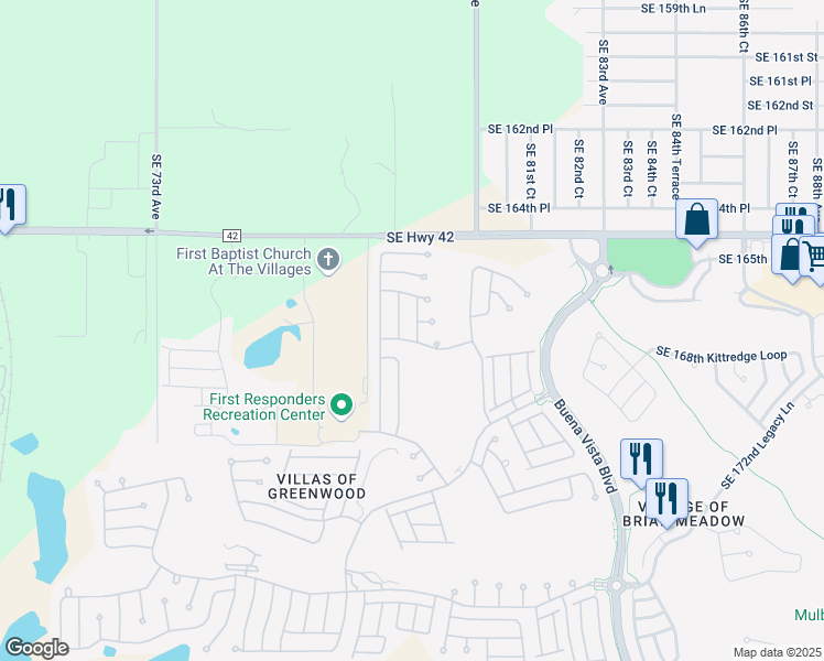 map of restaurants, bars, coffee shops, grocery stores, and more near 16750 Southeast 78th Lillywood Court in The Villages