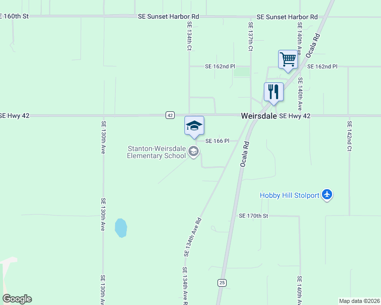 map of restaurants, bars, coffee shops, grocery stores, and more near 16705 Southeast 134th Terrace in Weirsdale