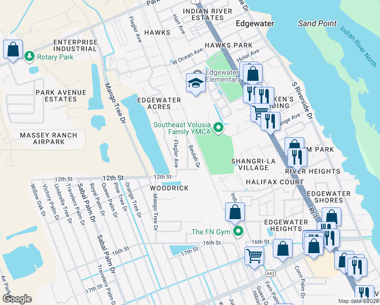 map of restaurants, bars, coffee shops, grocery stores, and more near 1016 Ruth Drive in Edgewater