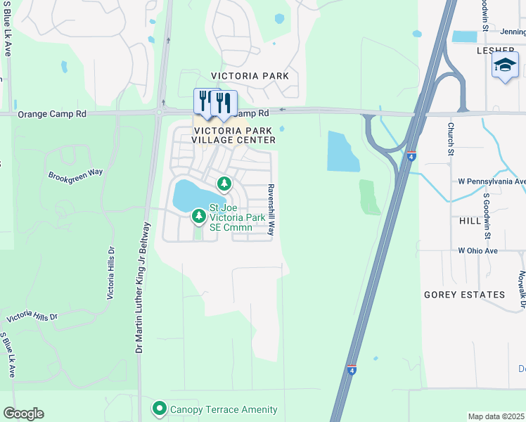 map of restaurants, bars, coffee shops, grocery stores, and more near 906 Carlyle Lane in DeLand