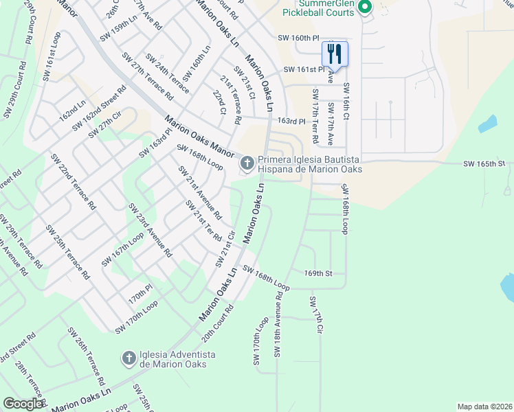 map of restaurants, bars, coffee shops, grocery stores, and more near Southwest 175th Street Road in Ocala