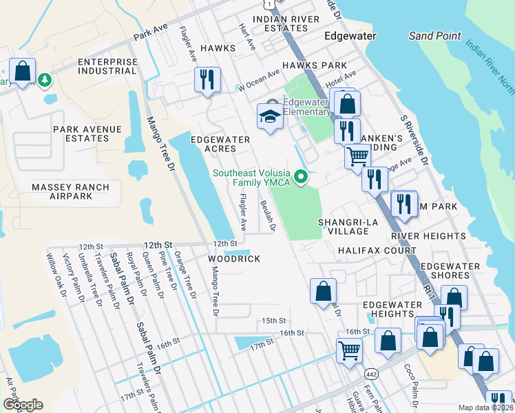 map of restaurants, bars, coffee shops, grocery stores, and more near 1016 Ruth Drive in Edgewater