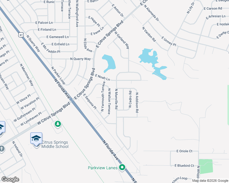 map of restaurants, bars, coffee shops, grocery stores, and more near 7972 North Manville Road in Citrus Springs