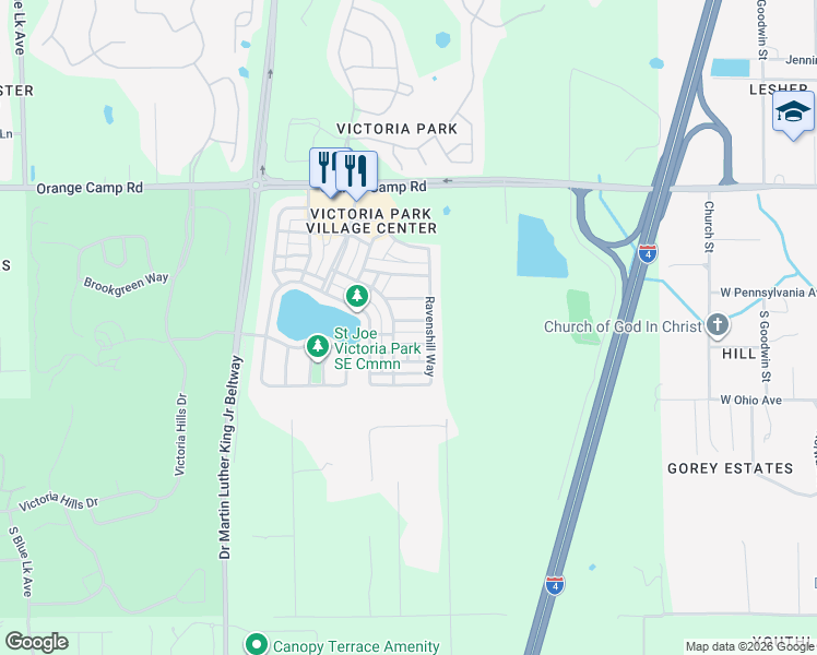 map of restaurants, bars, coffee shops, grocery stores, and more near 206 Foxglove Way in DeLand
