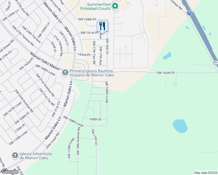 map of restaurants, bars, coffee shops, grocery stores, and more near 1616 Southwest 168th Loop in Ocala