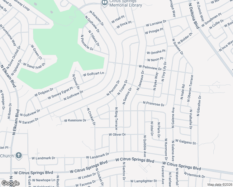map of restaurants, bars, coffee shops, grocery stores, and more near 8011 North Triana Drive in Citrus Springs