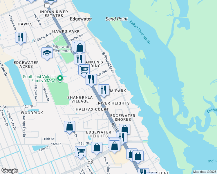 map of restaurants, bars, coffee shops, grocery stores, and more near 1316 2nd Street in Edgewater