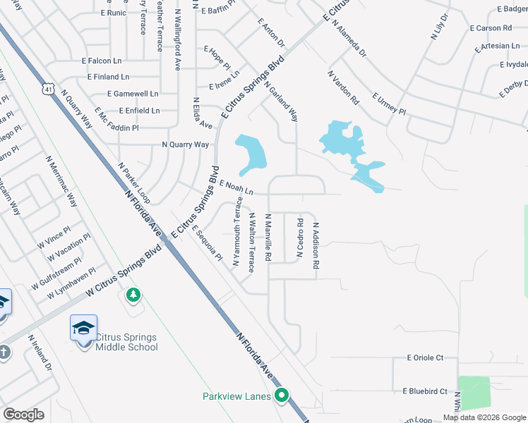 map of restaurants, bars, coffee shops, grocery stores, and more near 7972 North Manville Road in Citrus Springs