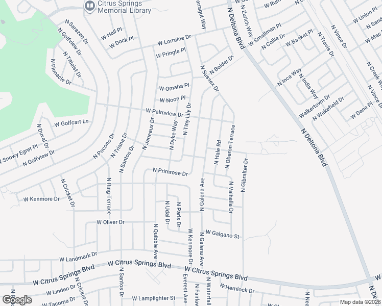 map of restaurants, bars, coffee shops, grocery stores, and more near 8010 North Primrose Drive in Citrus Springs