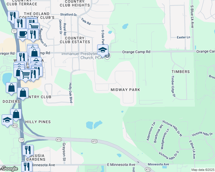 map of restaurants, bars, coffee shops, grocery stores, and more near 199 Point Pleasant Road in DeLand
