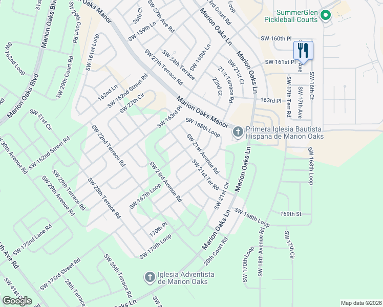map of restaurants, bars, coffee shops, grocery stores, and more near 16635 Southwest 21st Terrace in Ocala