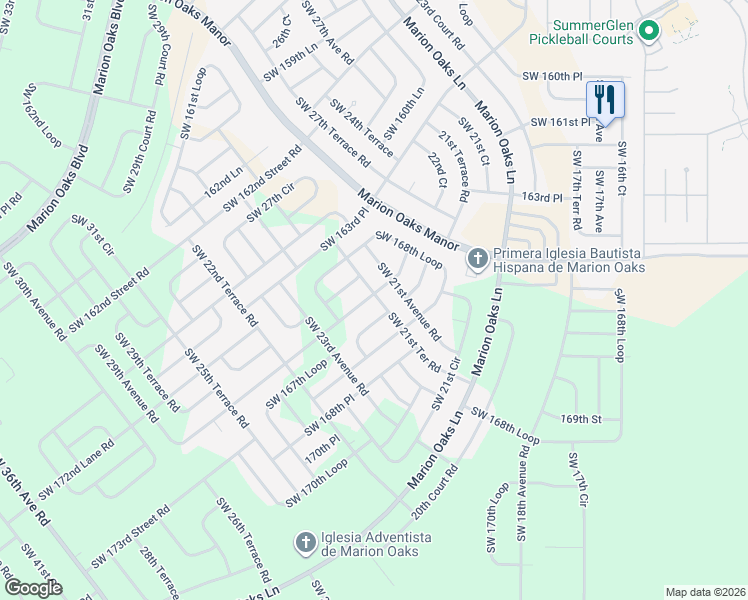 map of restaurants, bars, coffee shops, grocery stores, and more near 16635 Southwest 21st Terrace in Ocala