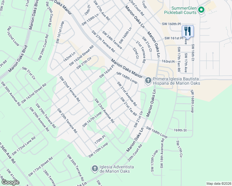 map of restaurants, bars, coffee shops, grocery stores, and more near 16635 Southwest 21st Terrace in Ocala