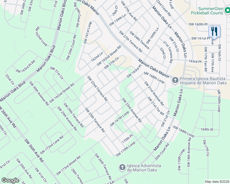 map of restaurants, bars, coffee shops, grocery stores, and more near 16689 Southwest 22nd Terrace Road in Ocala
