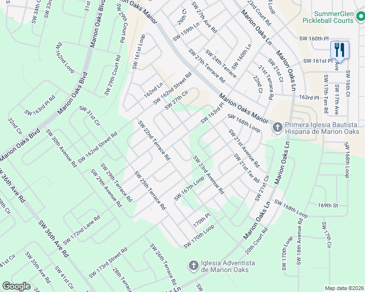 map of restaurants, bars, coffee shops, grocery stores, and more near 16689 Southwest 22nd Terrace Road in Ocala