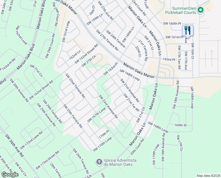 map of restaurants, bars, coffee shops, grocery stores, and more near 2446 Southwest 165th Place in Ocala