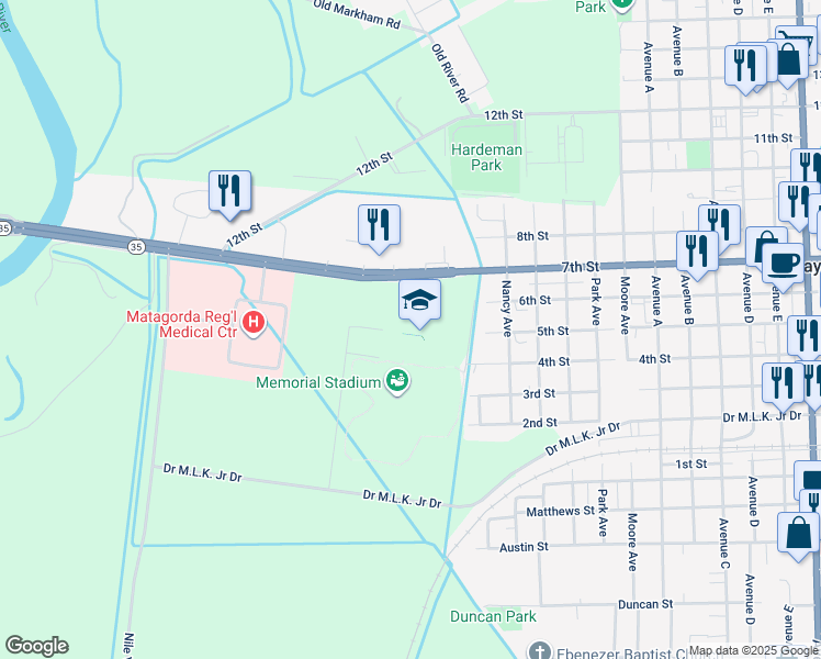 map of restaurants, bars, coffee shops, grocery stores, and more near 520 7th Street in Bay City