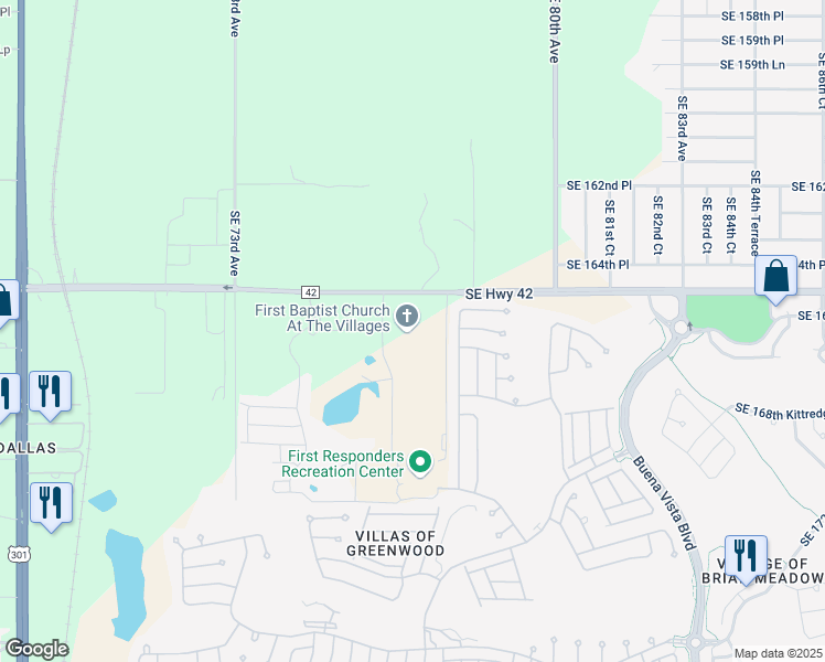 map of restaurants, bars, coffee shops, grocery stores, and more near 16523 Southeast 76th Chatham Avenue in The Villages