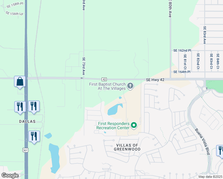 map of restaurants, bars, coffee shops, grocery stores, and more near 16605 Southeast 74th Soulliere Avenue in The Villages