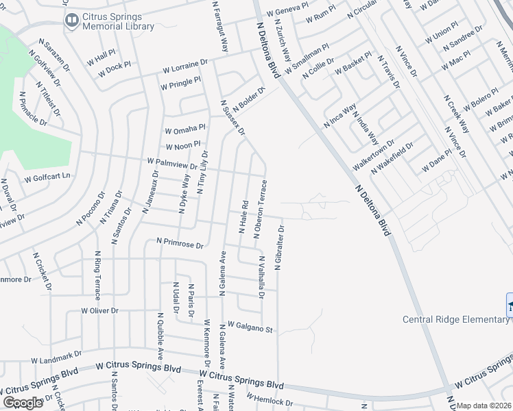 map of restaurants, bars, coffee shops, grocery stores, and more near 8002 North Oberon Terrace in Citrus Springs