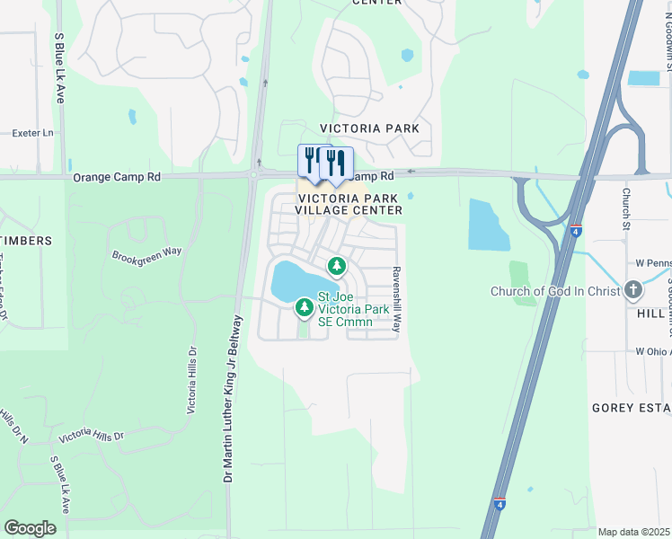 map of restaurants, bars, coffee shops, grocery stores, and more near 103 Manor View Lane in DeLand