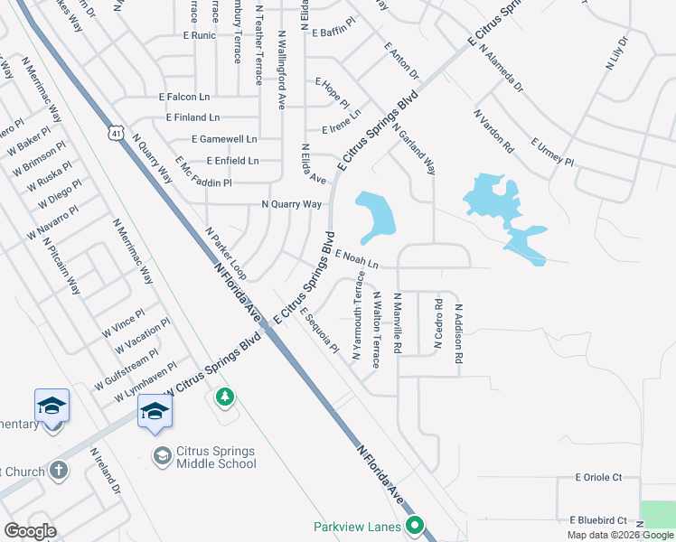 map of restaurants, bars, coffee shops, grocery stores, and more near 602 East Noah Lane in Citrus Springs